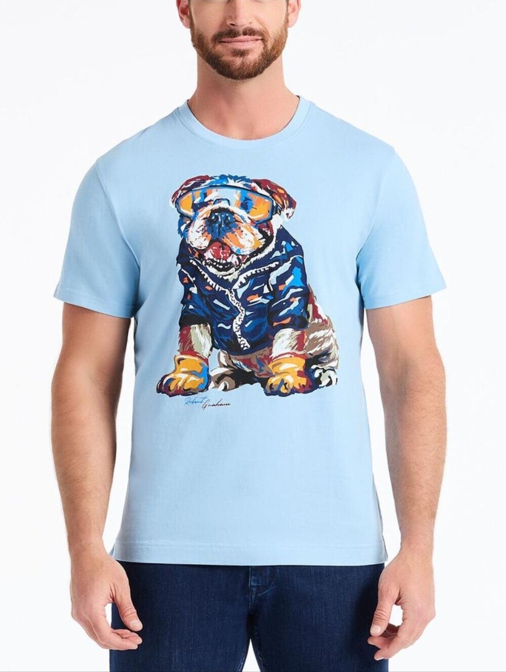 Robert Graham Chill Graham Bulldog Graphic T-Shirt Slate Blue 2XL NWT